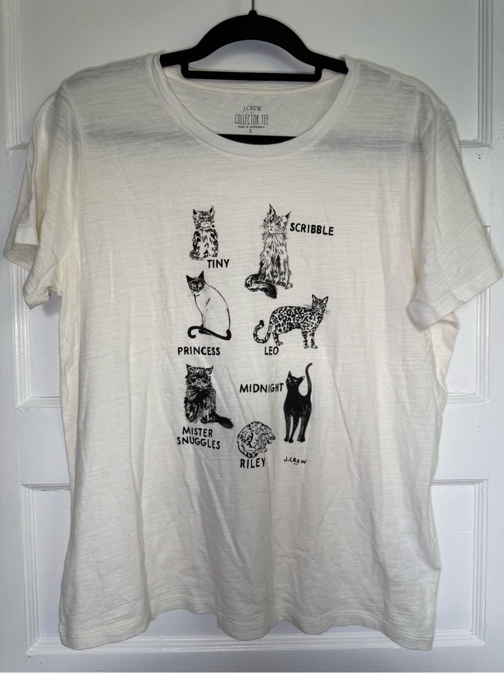 J. Crew “City Cats” White Cotton Collector Tee with Black Cat Graphics L